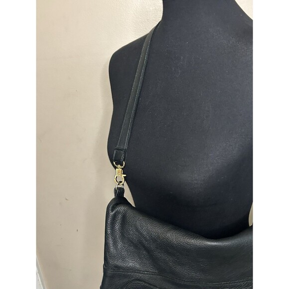 Anna Corinna Black Soft Leather Handbag Boho Two Handle Shoulder Crossbody Hobo - Picture 8 of 12